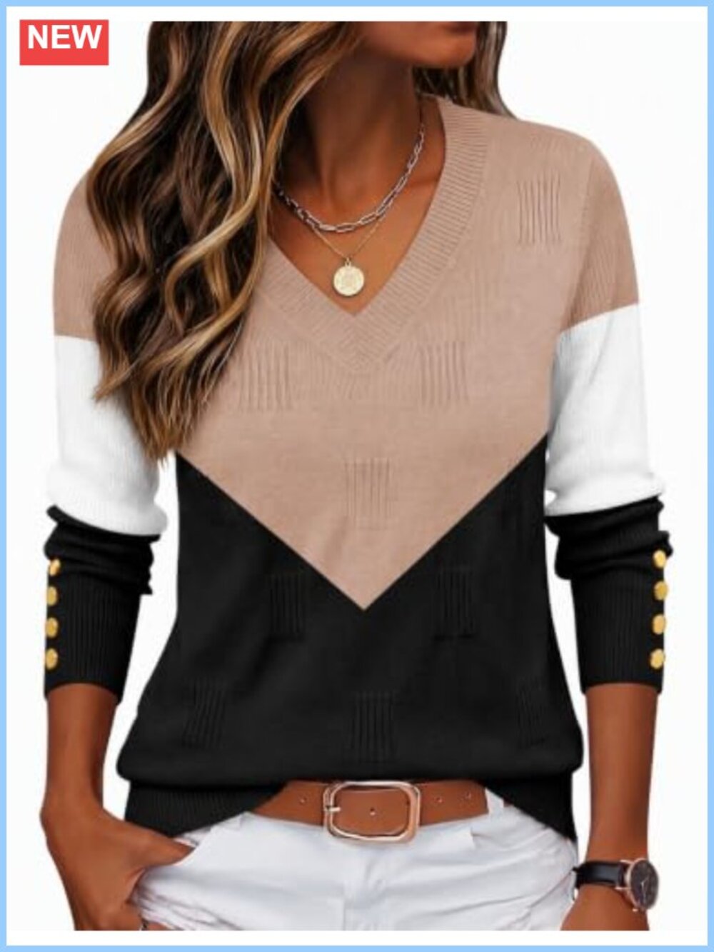 Women's V-Neck Ribbed Knit Pullover Sweater Long Sleeve Lightweight